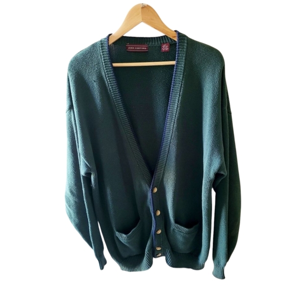 John Ashford Green Cardigan Sweater V-Neck Relaxed Fit - Picture 1 of 6